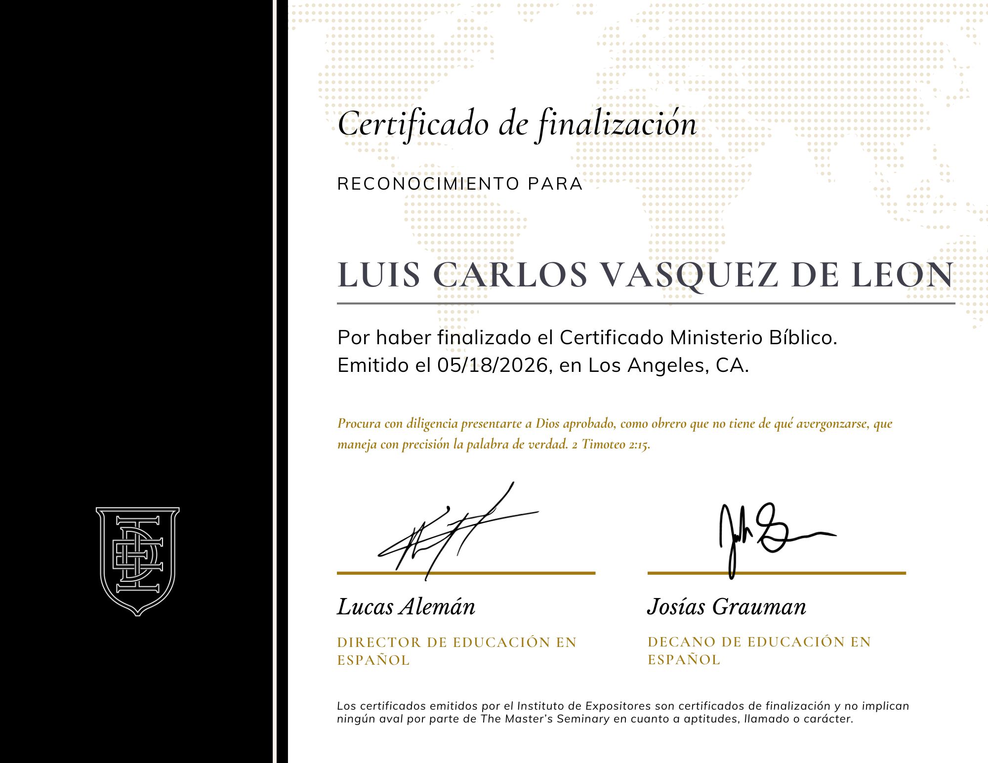 Diploma de Luis Carlos Vásquez de León