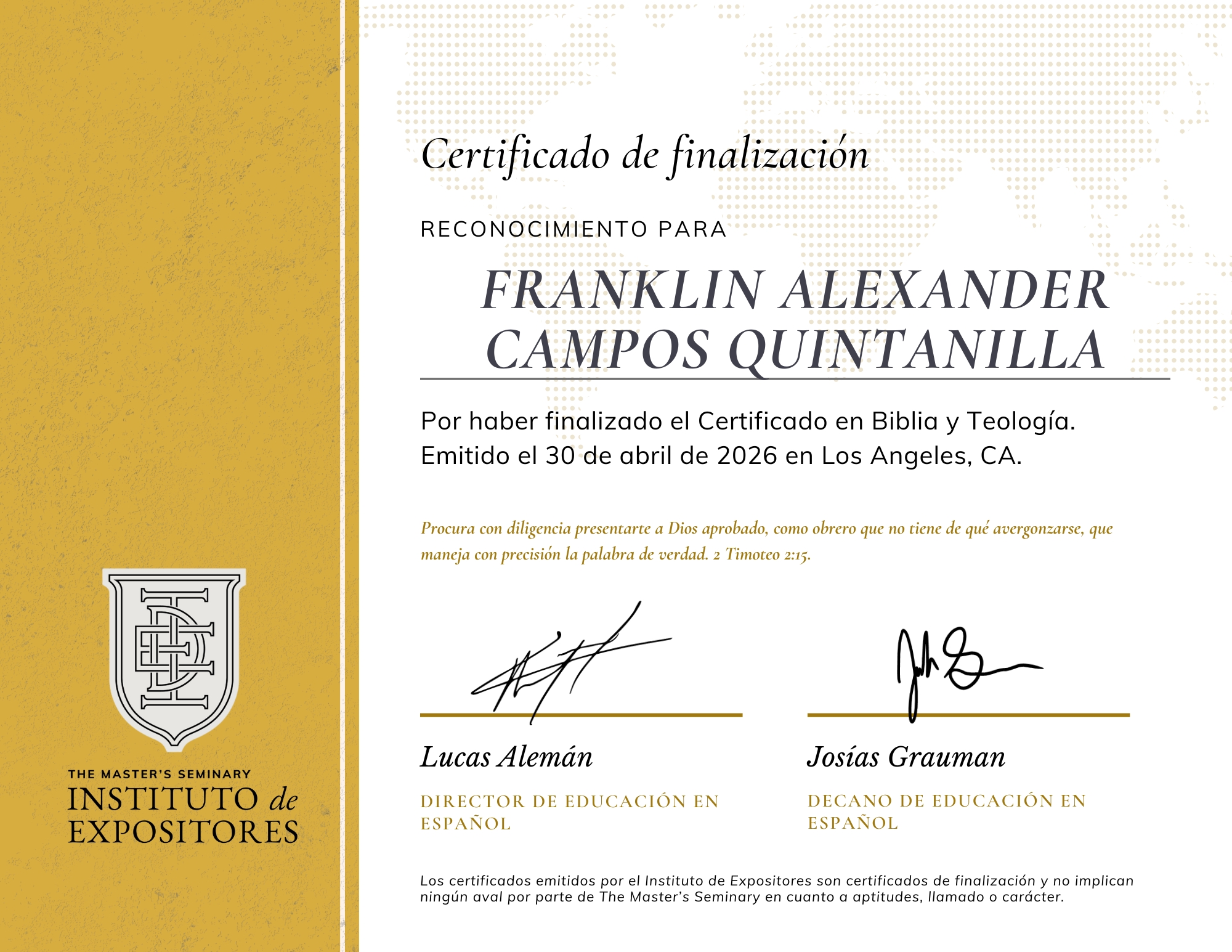Diploma de Franklin Alexander Campos Quintanilla