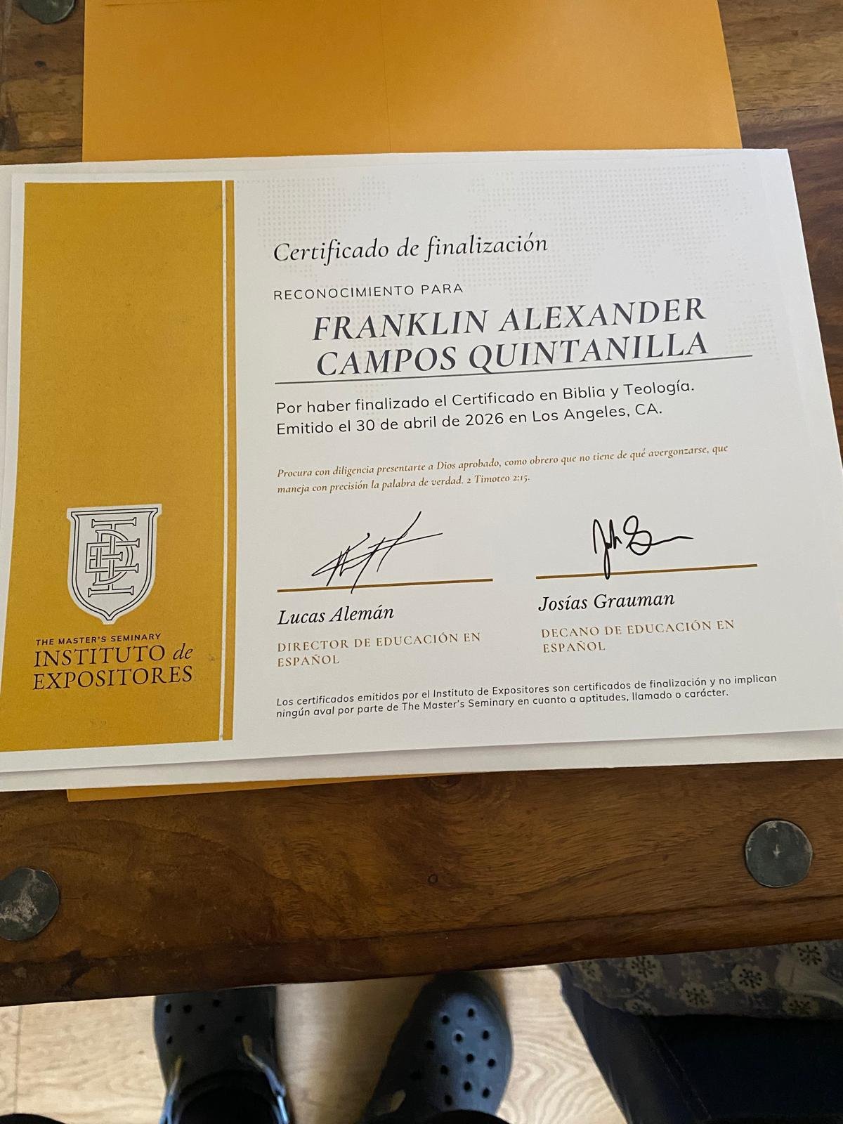 Diploma de Franklin Alexander Campos Quintanilla
