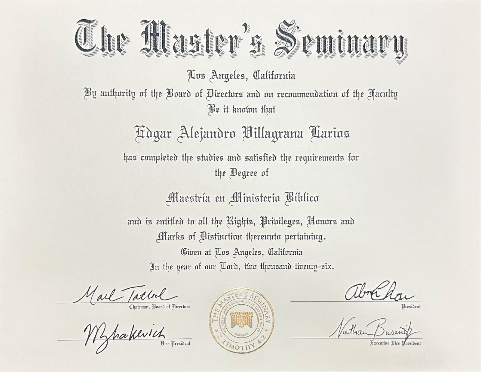 Diploma de Edgar Alejandro Villagrana Larios