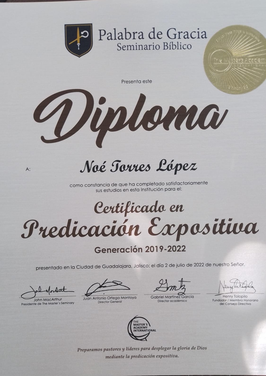 Diploma de Noé Torres López