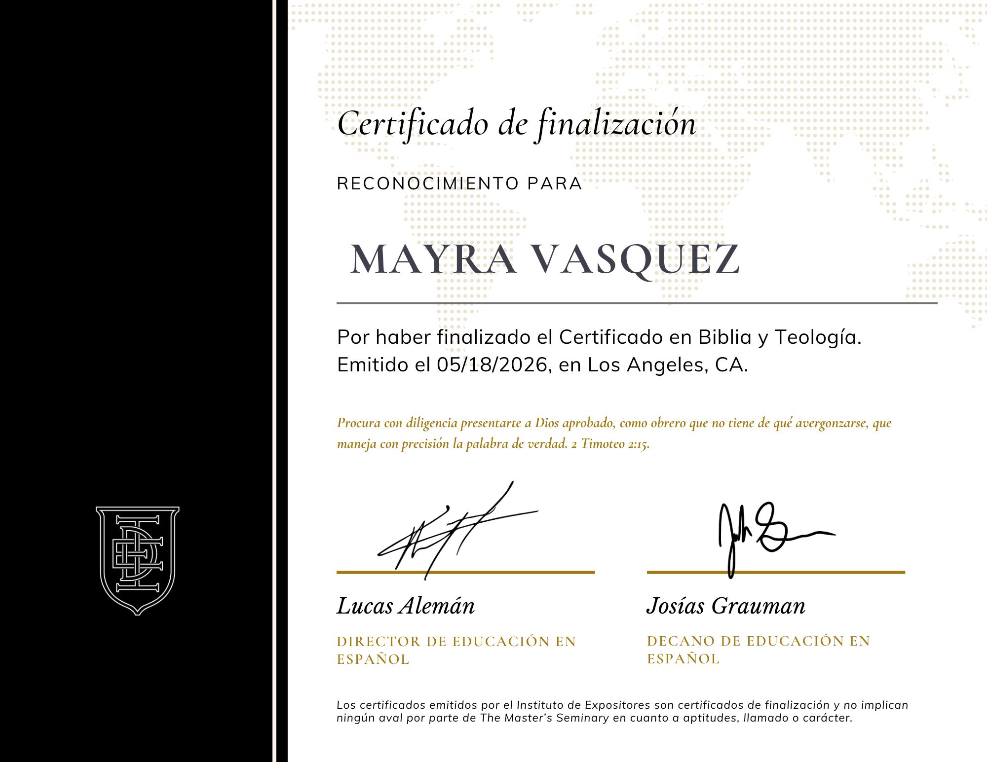 Diploma de Mayra Vásquez